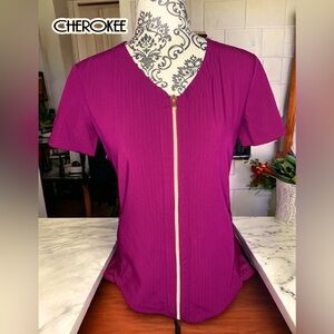 CHEROKEE Plum Coloured Zip Front Scrub Top- XSmall